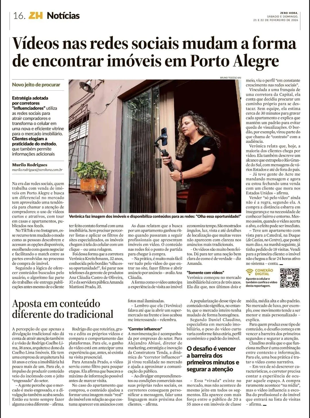 Matéria sobre Verônica Kreitchmann no Jornal Zero Hora